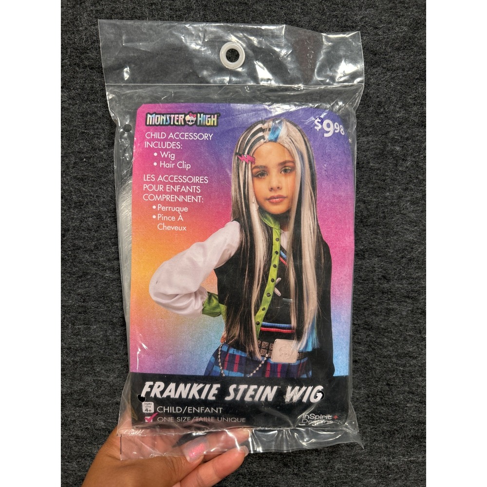 Monster High Frankie Stein Wig Kids One Size Black White NEW Costume Accessory